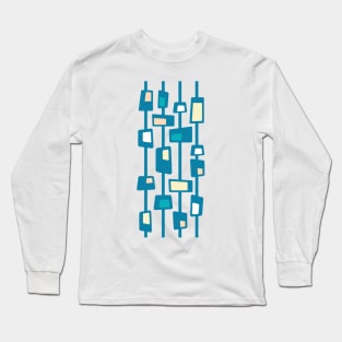 Mid Century Funky Blocks in Celadon Blue, Teal, Peach and Yellow Long Sleeve T-Shirt